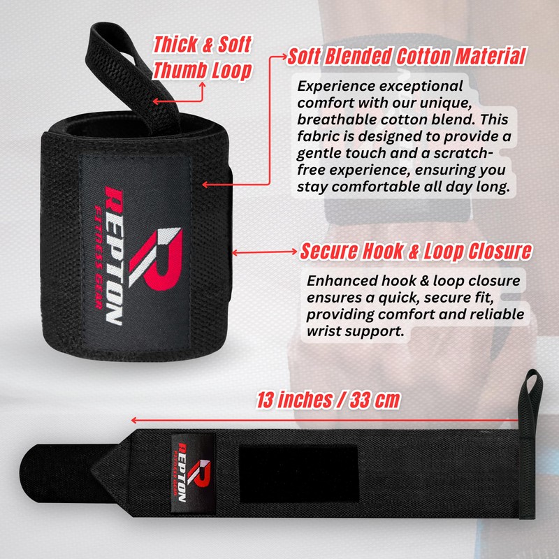Weightlifting Wrist Wraps - Professional Grade with Thumb Loops -