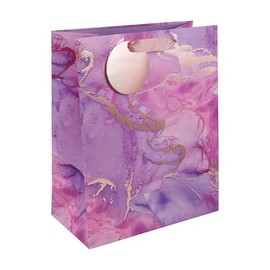 Eurowrap Pink Marble Gift Bag With Gift Tag - Gift Bag for Her, Mother's Day, Valentines, Birthdays - Happy Birthday Gift Wrap Occasion Present - Medium Size