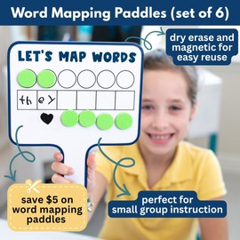 6 Map-Its Paddles for Word Mapping | Hands-On Phonemic Awareness Tool | Magnetic Dry-Erase Paddles for Phonics & Spelling | Structured Literacy & Science of Reading Classroom Resource