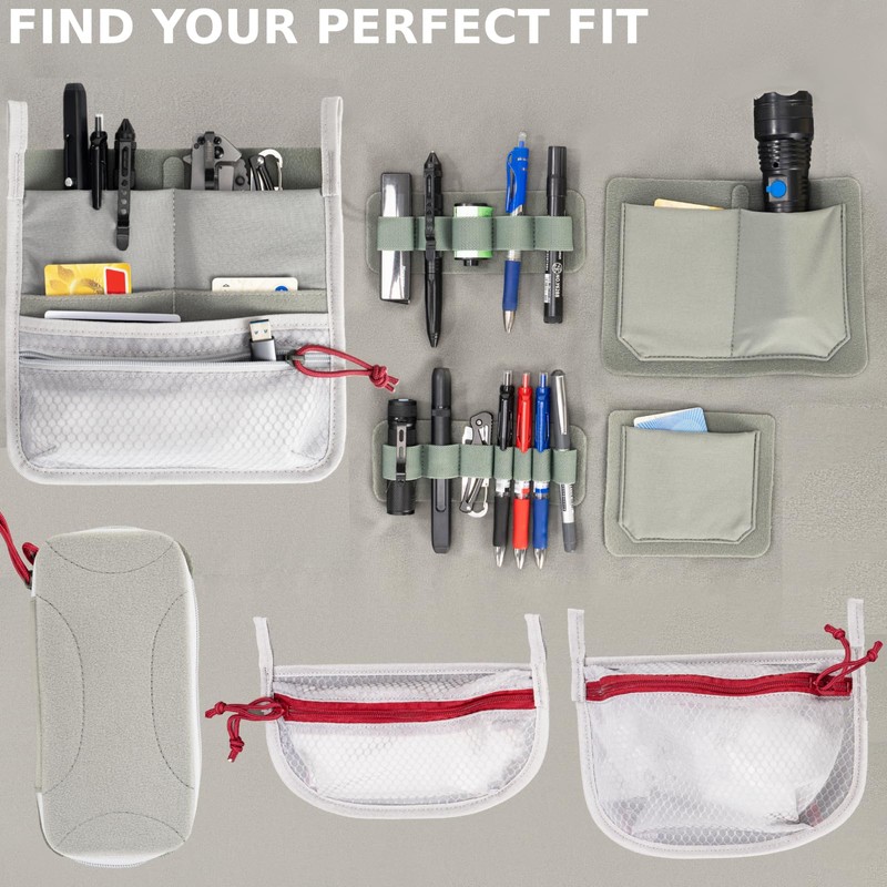 Multi Pocket Admin Organizer for Backpack, Hook and Loop Pouch