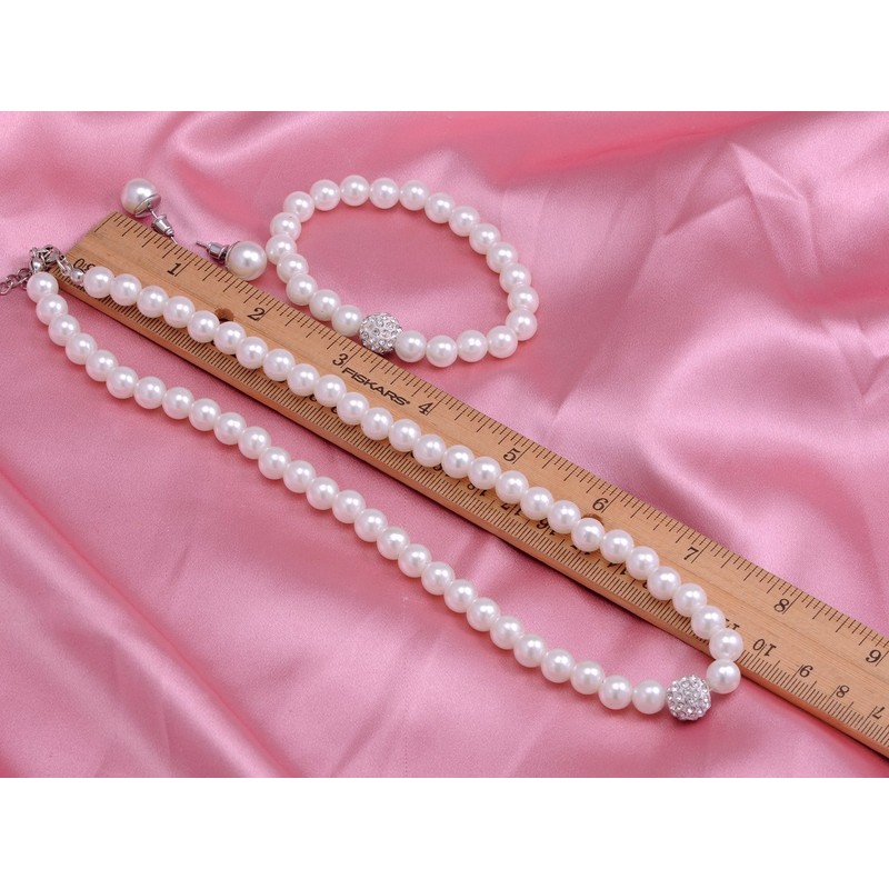 Alilang Faux Pearls Cluster Clear Crystal Rhinestones Earrings Bracelet Necklace