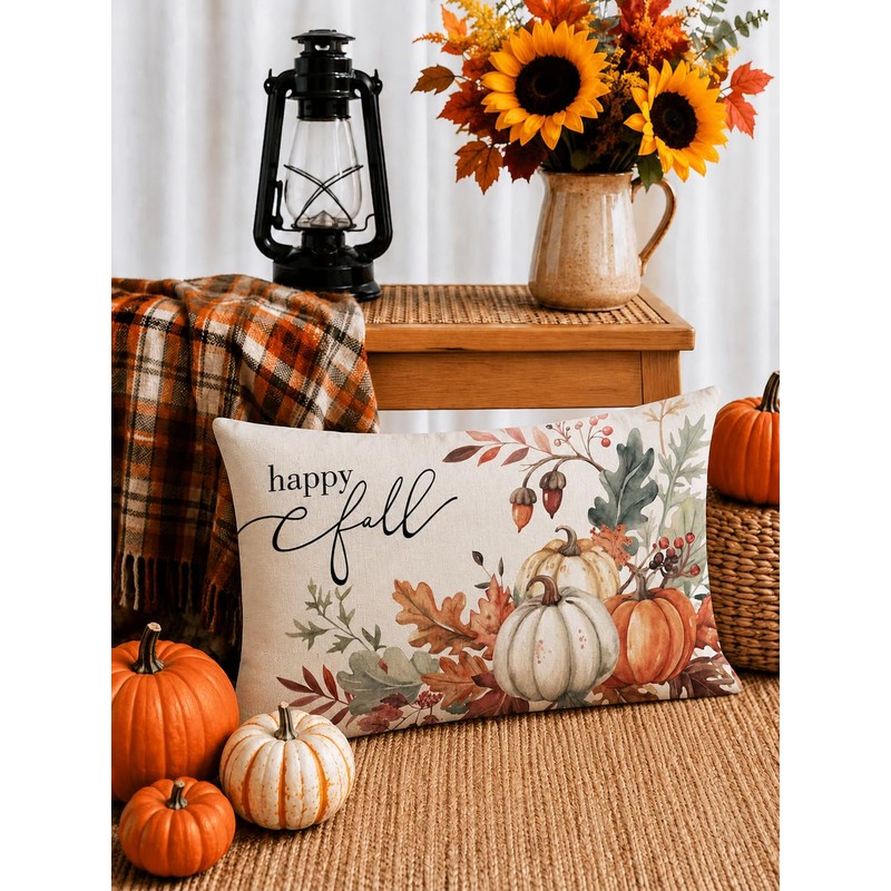 Fall Pillow Covers 12x20 Set of 1 Linen Farmhouse Rustic