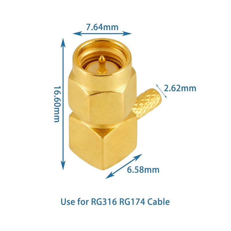 Vecys 10 PCS SMA Connectors SMA Male Right Angle Crimp