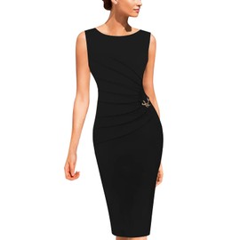 VFSHOW Womens Black Elegant Ruched Work Business Office Cocktail Party Pencil Sheath Dress 2812 BLK XXL