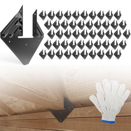 50pcs Hurricane Ties for Rafter, 14-Gauge Hurricane Straps Brackets Fit 2x4, 2x6 Truss to Rafter Connector, Hot Dip Galvanized Black Joist Hangers for Roofing Wood Timber, Hurricane Clips with Gloves