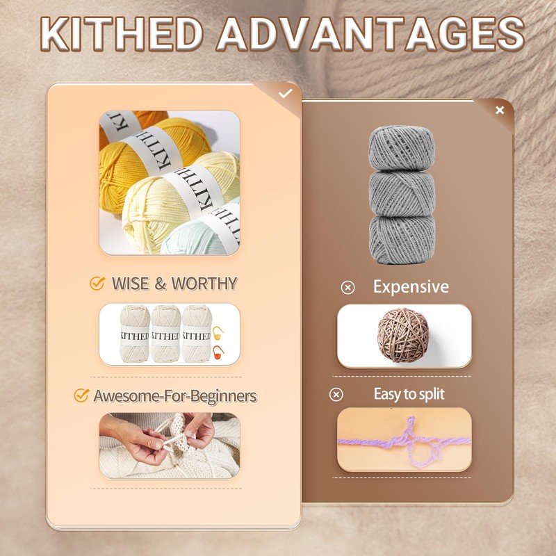 KITHED Cotton Yarn，10.5oz，526yard，3 Pack ，Soft Yarn for Crocheting and Knitting
