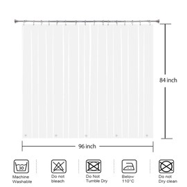 YISURE Extra Wide and Long Shower Curtain Liner 96x84'', Waterproof Peva Plastic Clear Shower Curtain Sets with 5 Bottom Magnets & 16 Metal Hooks
