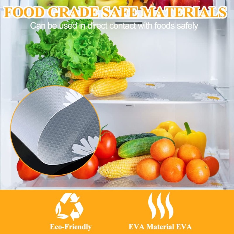 Fridge Liners,8 Pcs Daisy Fridge Shelf Liners Refrigerator Mats Drawer