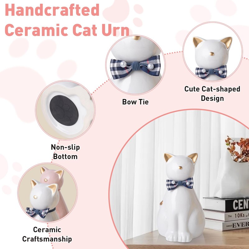 Duuclume Handcrafted Ceramic Cat Urn for Ashes,Cat Statue Funeral Memorial