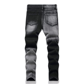 Lanscadran Boy's Ripped Distressed Skinny Fit Contrast Color Hip Hop Casual Stylish Streetwear Kids Washed Denim Jeans Pants,Black&Gray 128-8,14