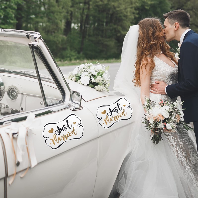 Tallew 4 Sets Just Married Car Decorations Ornate Magnets 12