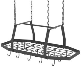 TICKCACY Hexagon Ceiling Pot Rack Hanging Pan Rack Hanging with 15 Hooks, 34" Metal Hanging Pots and Pans Ceiling Mount Organizer Rack, Pot and Pan Hangers for Kitchen Cookware Utensils