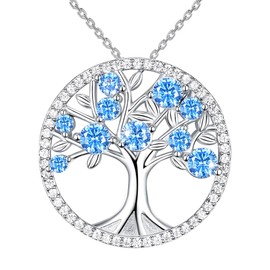 JUZICHEN Tree of Life Necklace for Women, 925 Sterling Silver Necklace for Women, Green Cubic Zirconia, Tree of Life Necklace, Hypoallergenic, with Gift Box, for Women, Men, S925 silver, Cubic