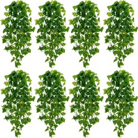 BLEUM CADE Fake Hanging Plants, 8pcs Artificial Hanging Plant, Faux Pothos Vines Hanging Plant Greenery for Wall Home Living Room Indoor Outdoor Decor (No Baskets)