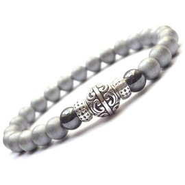 Bracelet for men in black and grey hematite grain and Tibetan beads