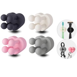 4 Pcs Waterproof Silicone Toothbrush Holder,Cute Multi-Function Wall Mounted Self Adhesive Utility Hook for Hanging Towel Key Plug Cable for Kitchen Bathroom Home Office Mixed1