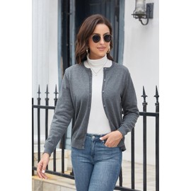 BERESIA Women's Cardigan with Buttons Classic Crew Neck Elegant, darkgray