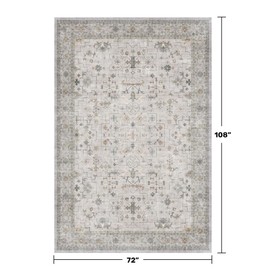 Hazo Haus Boho Light Grey Living Room Rug 6x9 - Modern Vintage Eclectic Floral Paste Neutral Taupe, Washable Low Pile Non-Slip Large Area Rugs for Dining Under Table Bedroom
