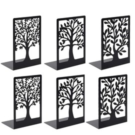 RUIAN Heavy Duty Metal Bookends for Shelves - 3 Pairs (6 Pcs) Decorative Book End Supports, 120x175x85mm, Non-Slip & Sturdy Book Organizers for Home/Office Library (Black)