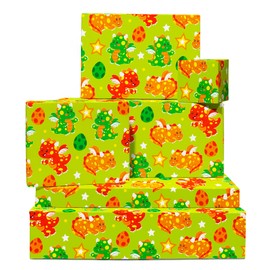 CENTRAL 23 Dragon Wrapping Paper - 6 Sheets Of Green Gift Wrap - Dragons And Eggs - Star - Boys Wrapping Paper For Birthday - Comes With Stickers - Recyclable