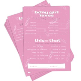 Birthday Party Games - 50 Who Knows The Birthday Girl Best Game Cards, Adults, Teens and Kids, Sleepover Party Supplies, 50 Cards, Pink