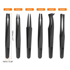 HARFINGTON 12Pcs Precision Plastic Tweezers Kit 120mm Anti-static Flat Pointed Curved Round Head Craft Tweezers Set Black for Electronics Jewelry Making Laboratory Work DIY Repair Tool