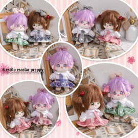 Ropa de muñeca de felpa de 20 cm, 18 piezas de ropa de muñeca de 20 cm con 2 anteojos, 4 juegos de trajes de peluche preparados