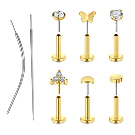 MODRSA Gold Nose Studs Threadless Nose Stud 20g Flat Back Nose Stud 20g Cartilage Earring Flatback Nose Stud 20 Gauge Nose Rings Push in Nose Stud Helix Piercing Conch Earring Studs for Women 6mm