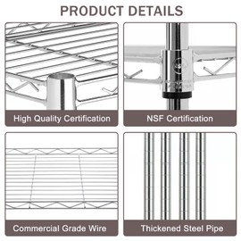 6 Tier Metal Storage Shelves 23" L x 13" W x 60" H Adjustable Wire Shelving Unit 900LBS Metal Shelves Garage Storage Pantry Shelves Storage Rack Wire Rack Shelf Steel Shelves for Storage, Chrome