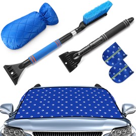 Tallew 5 Pcs Windshield Cover for Ice and Snow Kit Winter Windshield Snow Cover with Side Mirror Cover Ice Snow Scraper Snow Brush and Glove Waterproof Frost Cover Ice Removal Guard Wiper Protector