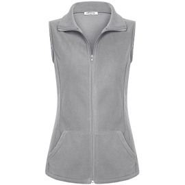SeSe Code Casual Vest for Women Ladies Sleeveless Polar Fleece Vests Full Zip Solid Color Tops with Pockets Loose Fit Springy Comfortable Awesome Winter Outerwear Grey-1 M