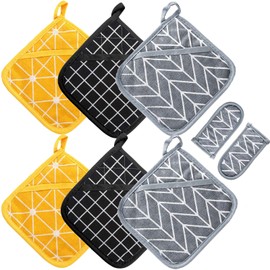 Win Change Heat Resistant Potholders Hot Pads-6 Kitchen Pot Holders Set with 2 Pan Hot Handle Holders Trivet for Cooking and Baking,with Recycled Infill Terrycloth Lining(Mixed,8 Piece)