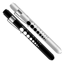 ALMOCN 2 Pack Pen Light,Nurse Medical Reusable LED Penlight White Light with Pupil Gauge and Ruler,Black and Silver