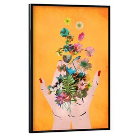 artboxONE Poster with Black Frame 60 x 40 cm People Frida's Hands (Orange) - Picture Frida Flowers Decorative