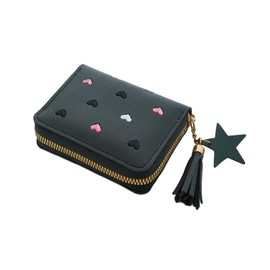 IFUDE Cute Wallet for Girls and Boys Women's Mini Wallet Made of Soft PU Leather with Zip and Star Tassel Pendant Coin Compartment and Card Slots, black, Casual