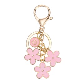 PATIKIL Pink Flower Keychain Charm, Cute Enameled Keychain Initial Floral Keyring with Letter D Charm Pendant for Women Key Handbag Backpack Bag Accessories