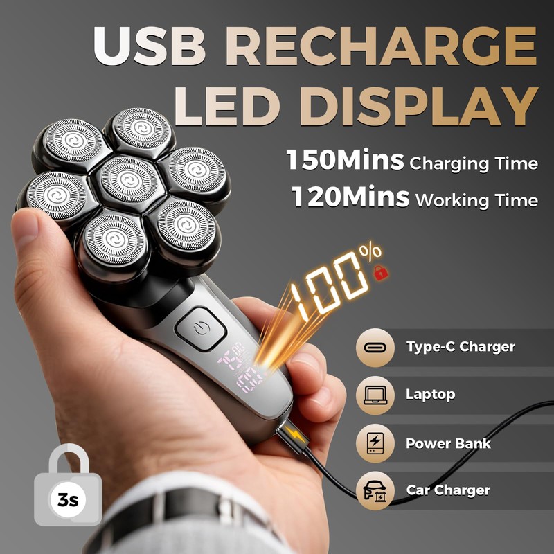 Ufree 7D Rotating Head Shaver for Bald Men, Magnetic Detachable