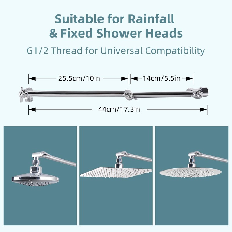 iFealClear All Metal 16" Shower Head Extension Arm, Solid Brass