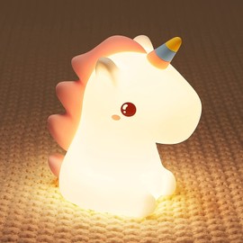 Luz nocturna de unicornio para dormitorio de niñas, regalos de unicornios para niñas, bonitas luces nocturnas para habitación de niños, lámpara de guardería de silicona blanda, LED que cambia de color, recargable por USB, decoración para bebés y niños pe
