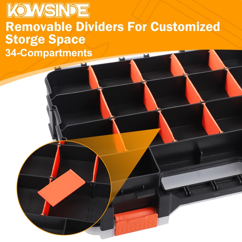 Kowsinde Double Side Tool Organizer, Hardware Storage Box, 34-Compartments Small
