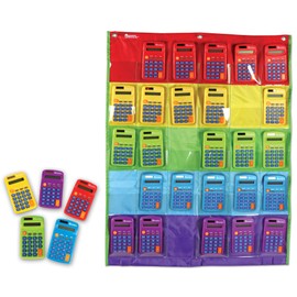 Learning Resources Rainbow Calculator & Storage Chart, Set of 30 Classroom Calculators, Ages 3+