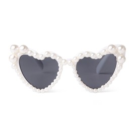 ADE WU Heart Sunglasses Kids Girls Pearl Heart Shaped Sunglasses for Girls Age 3-8 (White Frame Grey Lense)
