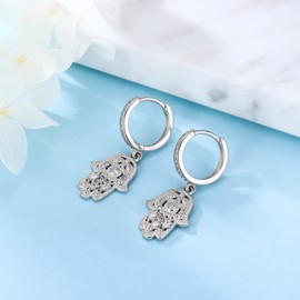 Hamsa Fatima Hand Earrings 925 Sterling Silver Hand of Fatima Hoop Earrings Evil Eye Hamsa Hand Earrings for Women Girls