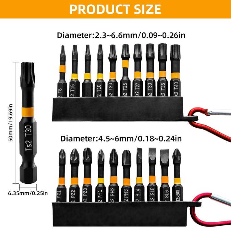 20Pcs S2 Steel Screwdriver Bit Set, Phillips PH2 Driver Bits