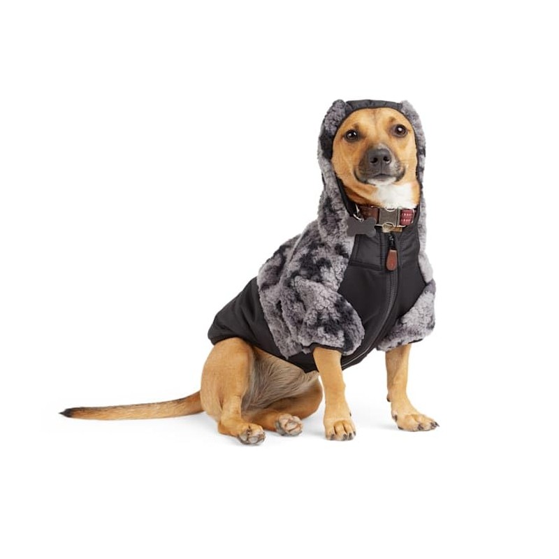 Reddy Black Sherpa Hooded Dog Jacket, X-Large