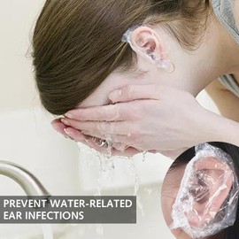 Disposable Ear Covers for Shower, 100 Pack Waterproof Ear Covers Plastic Ear Shower Caps Clear Ear Protectors for Shower Bathing Hair Dye Hair Salon Treatment