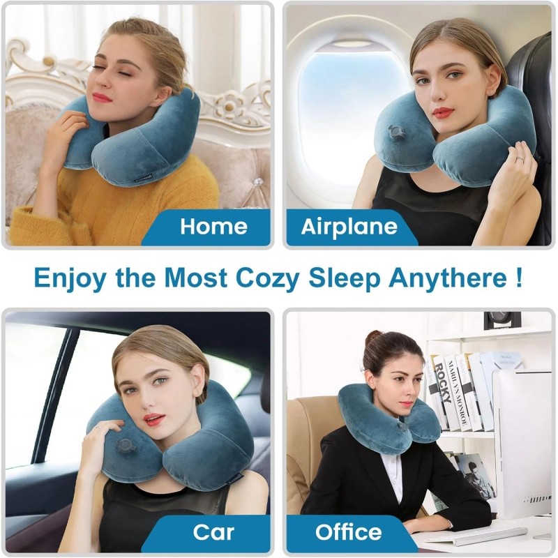 Keemall Inflatable Travel Neck Pillow for Airplane Train Car Washable