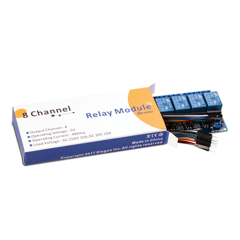 ELEGOO 8 Channel DC 5V Relay Module with Optocoupler Compatible