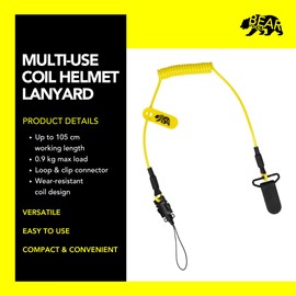 BearTOOLS Hard Hat Lanyard with Clip, Multi-use Tool Lanyard for Small Tools - Max Load 0.9kg 50cm Dual Attachment - Hard Hat Holder, Hardhat Accessory - Used in construction & work sites (1-Pack)