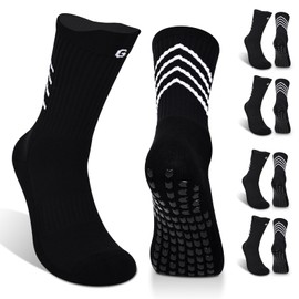 GOGOGOAL Grip Football Soccer Men Youth Non-slip Sports Trainer Crew Socks for Soccer Rugby Hiking 9-12 Black L 4 Pair